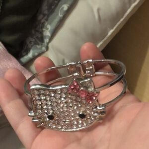 Swarovski Crystal Hello Kitty Face Bangle with Pink Bow